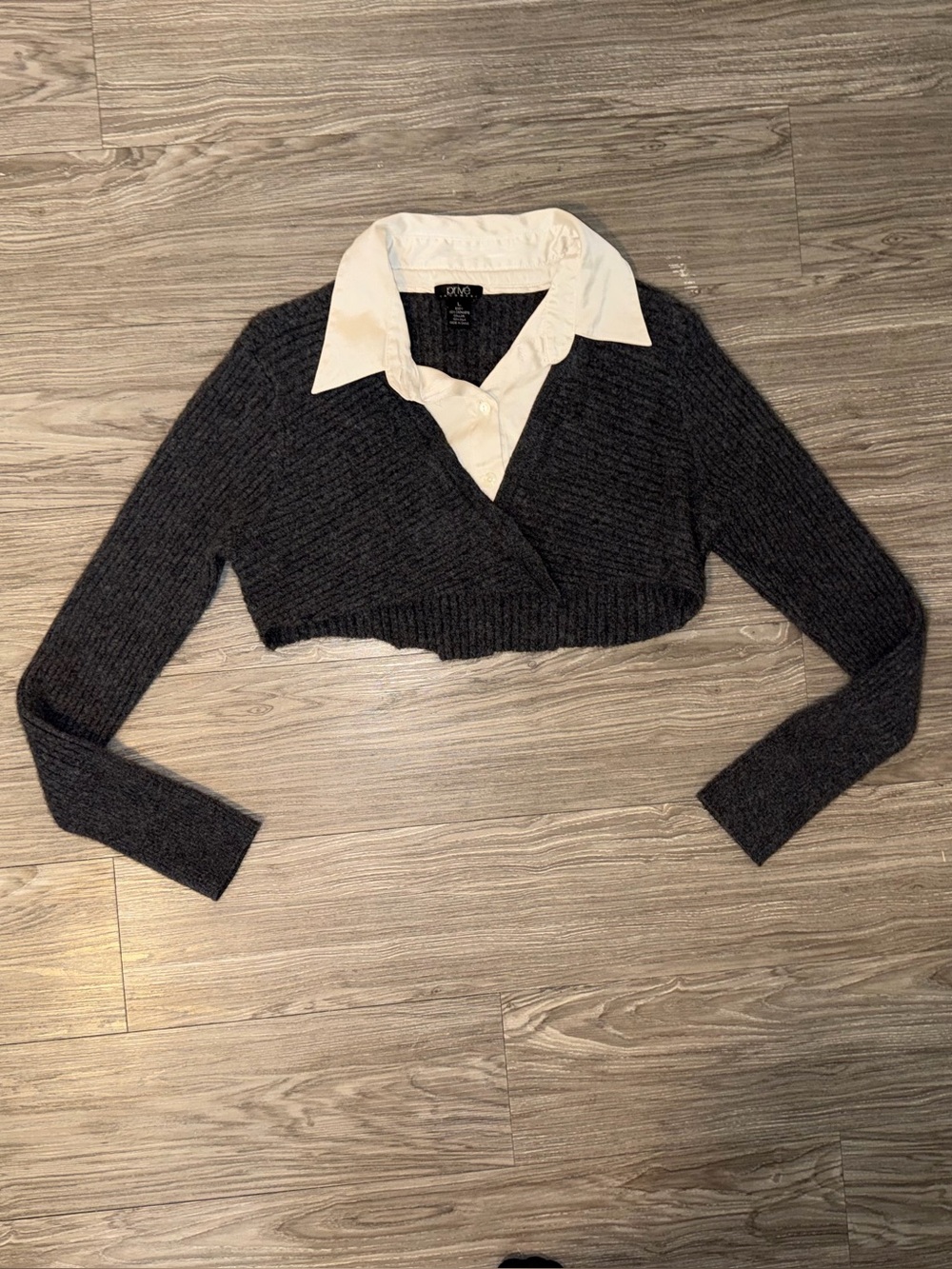 Prive 100% Cashmere V-Neck Grey Pullover Sweater With Collar Womens Sz L